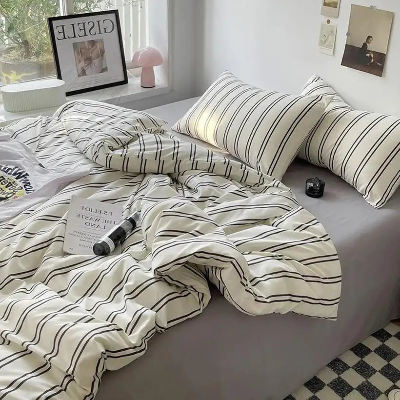 Queen Size Striped Duvet Cover Set @chichicmart