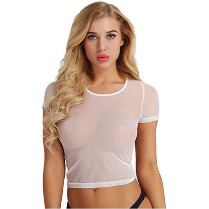 Women T Shirt See Through Mesh Sheer Tank Crop_2 @chichicmart