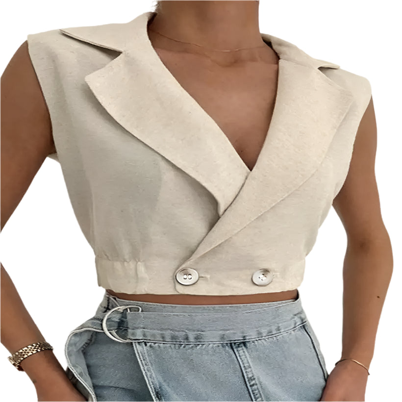 Women Sleeveless V-neck Vest Crop Tops @chichicmart