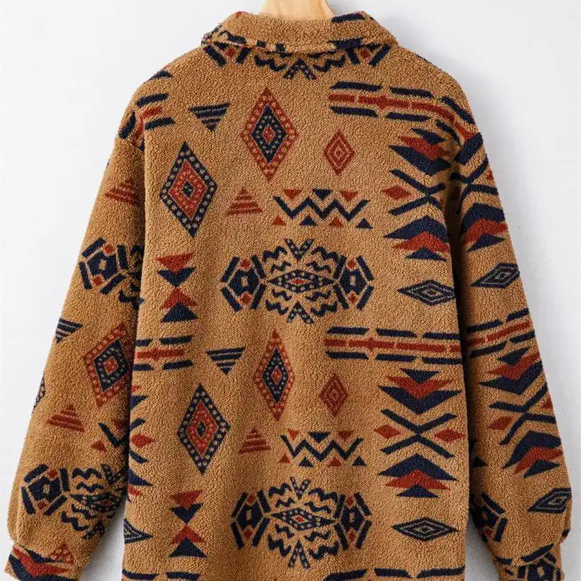 Women's Loose Pockets Totem Printed Cardigan Jacket @chichicmart
