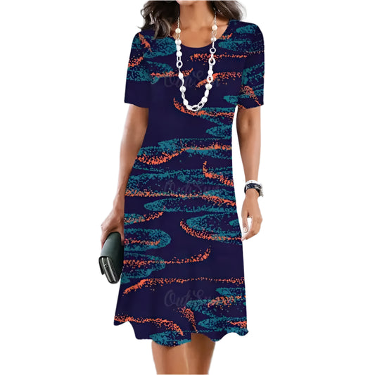 Women's 3D Print Retro Loose Pullover Dress @chichicmart