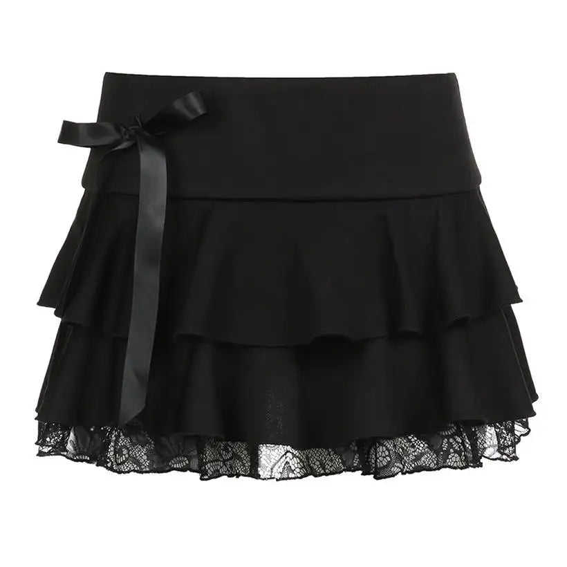 Women's Gothic Low-Waisted Lace A-Line Mini Skirt @chichicmart