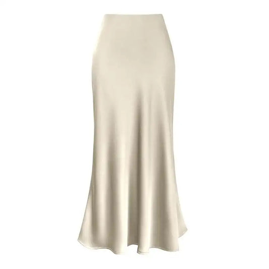 Women's High-Waisted Faux Silk Satin Fishtail Maxi Skirt @chichicmart