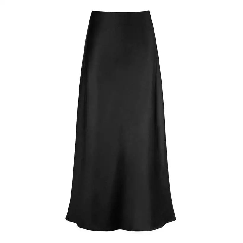Women's High-Waisted Faux Silk Satin Fishtail Maxi Skirt @chichicmart