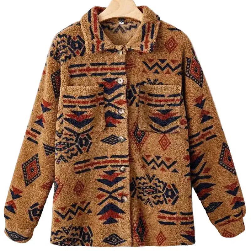 Women's Loose Pockets Totem Printed Cardigan Jacket @chichicmart
