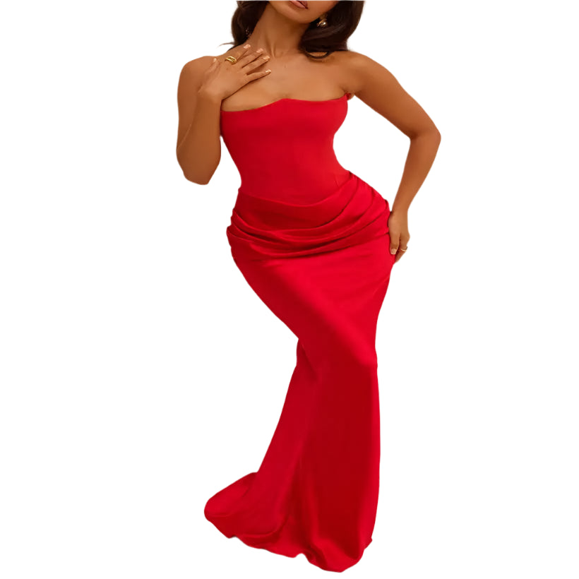Women's Strapless Off-Shoulder Sleeveless Backless Maxi Dress @chichicart